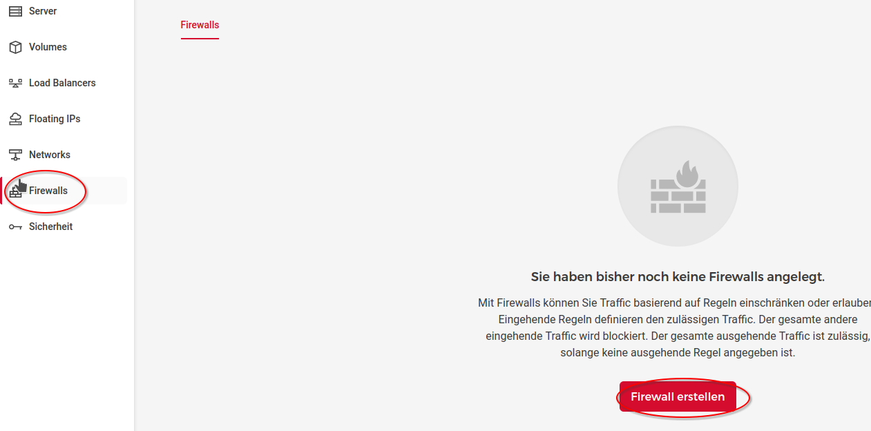 Screenshot on how to create a new virtual network firewall in the Hetzner Cloud Console