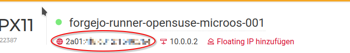 Screenshot showing where to find the IPv6 address of your virtual server in the Hetzner Cloud Console