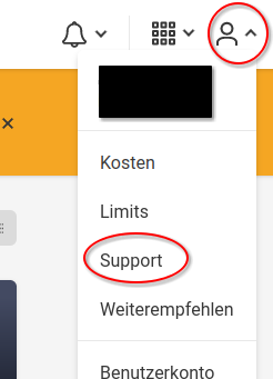 Click on your profile and select support to contact the Hetzner technical support
